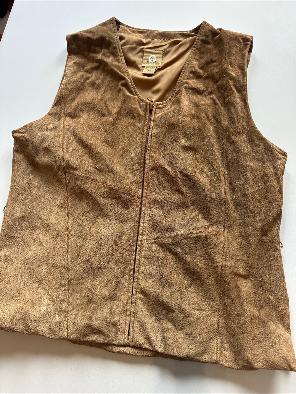 Leather Zip Front Vest - Tan